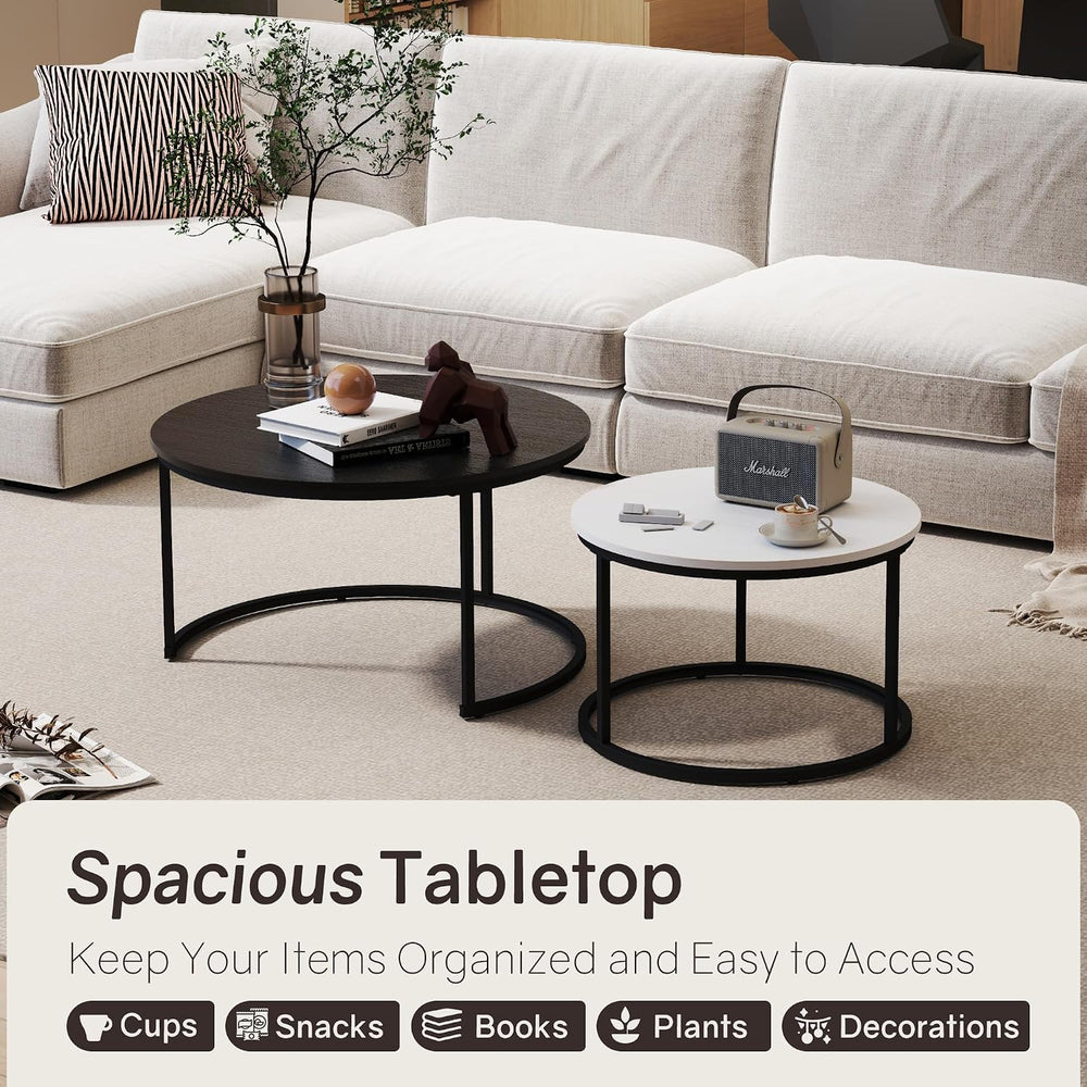 Otterease Nesting Tables Set of 2, Small Round Coffee Table for Living Room