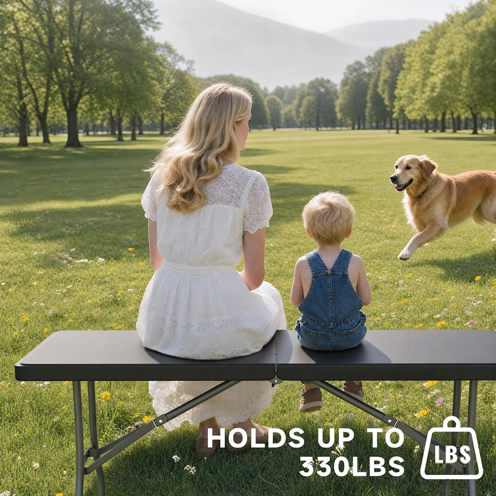 6 Foot Folding Table Black - Durable 330LBS Capacity, Sturdy & Foldable D...