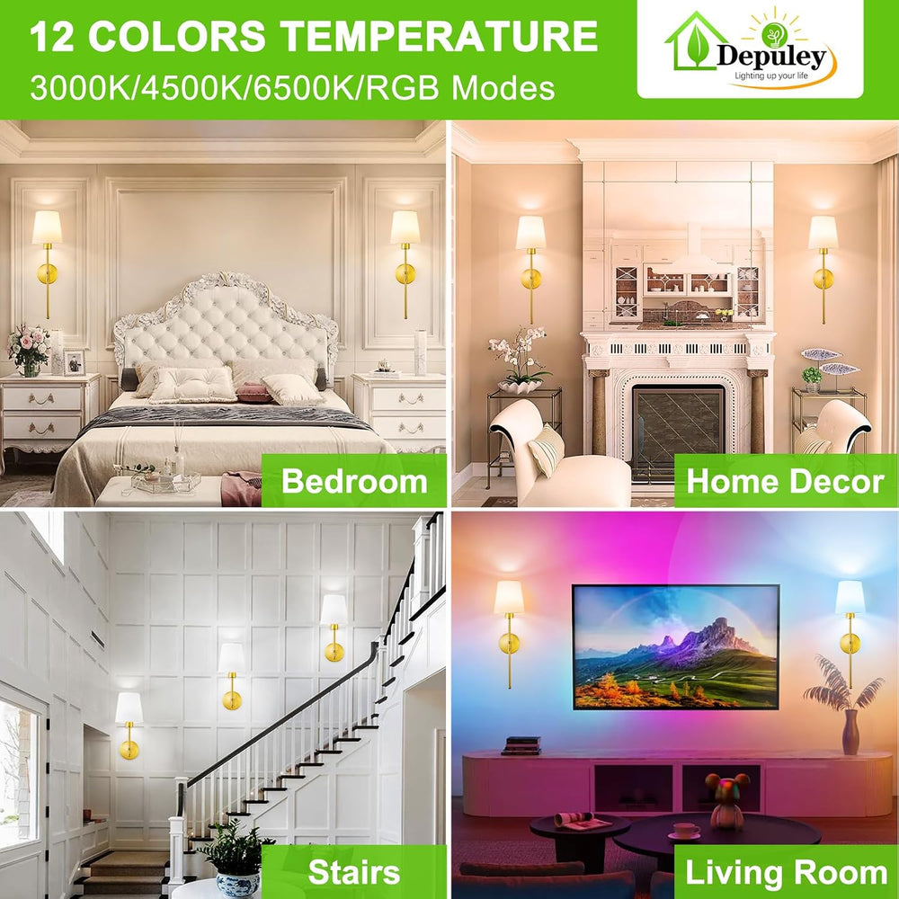 Depuley Battery Operated Wall Sconce: Set of 2 Wireless Wall Lights with 1000...