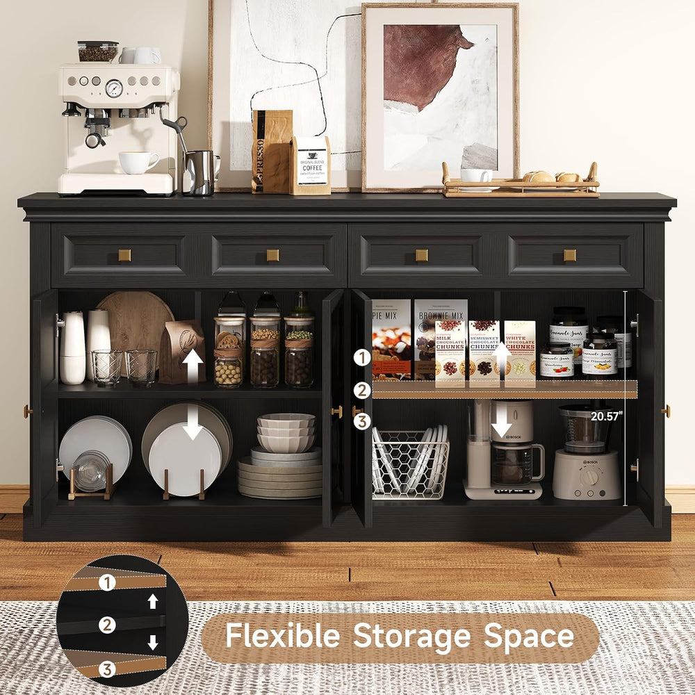 ONBRILL 63 Inch Buffet Cabinets with Storage, 4-Doors Sideboard Credenza