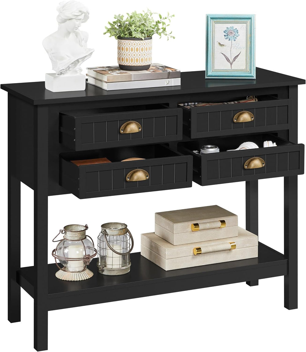 Yaheetech Black Console Table with 4 Drawers and Storage Shelf for Entryway