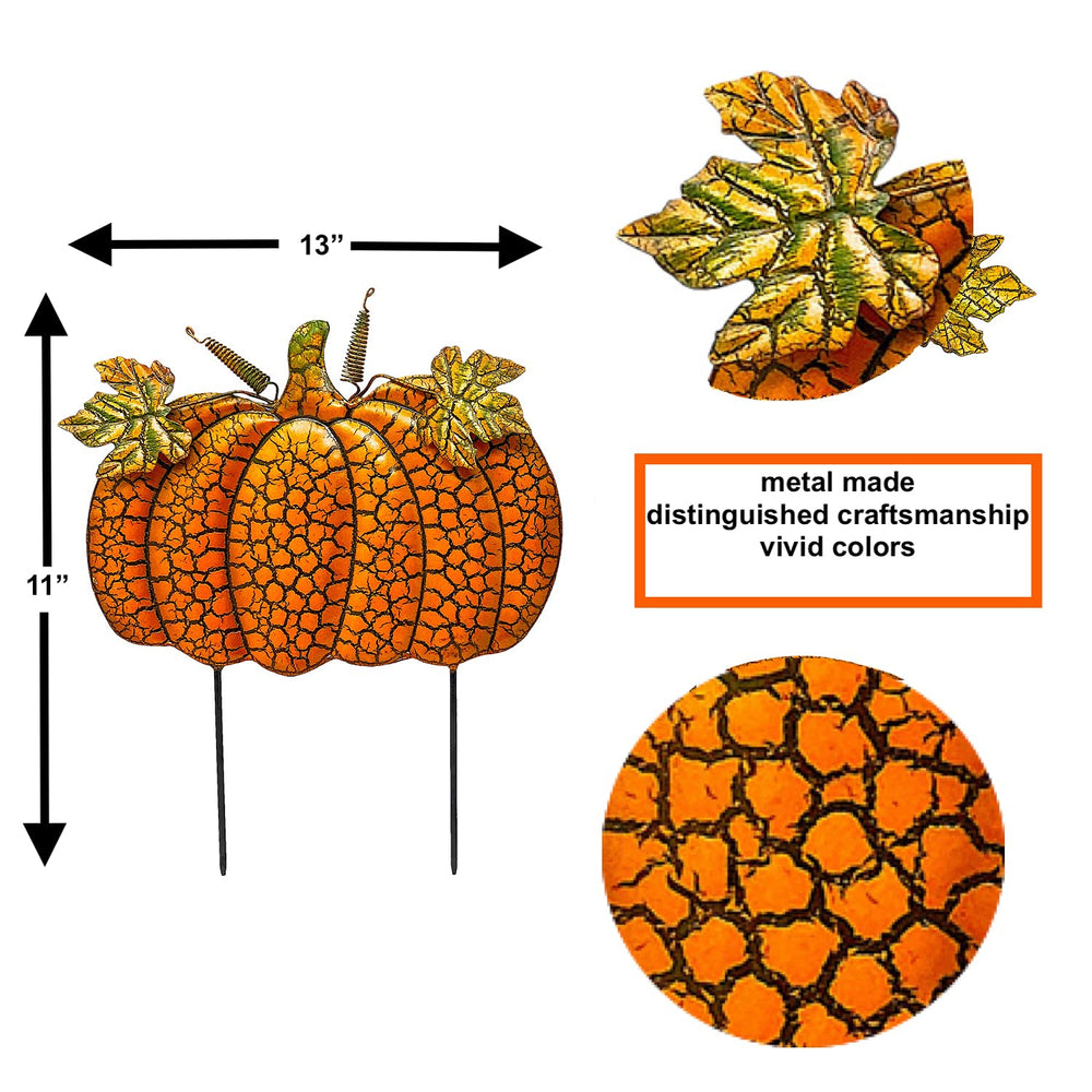 S/2 Garden Stakes Metal Pumpkins Outdoor Decor Thanksgiving Fall Harvest Hall...