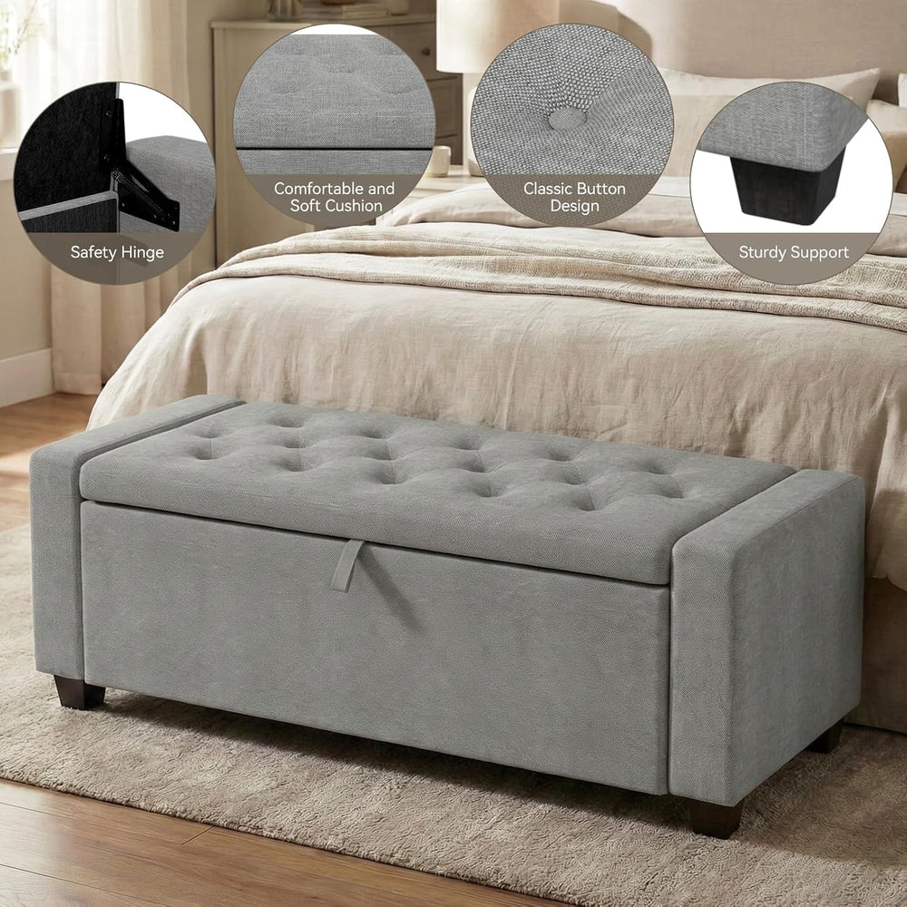 48" Ottoman with Storage,Gray Storage Ottoman Bench,Bench for Bedroom