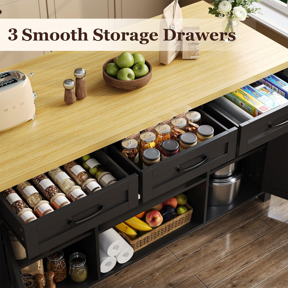 knoworld 60" Kitchen Island with Storage for Kitchen Dining Room, Black