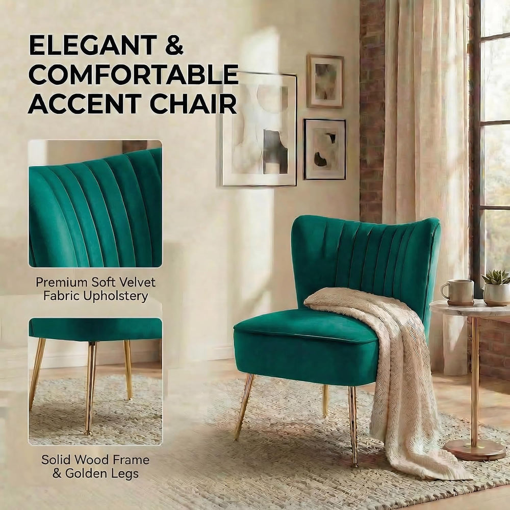 DUOMAY Modern Accent Chair Set of 2 Velvet Slipper Chair with Gold Legs Wingb...