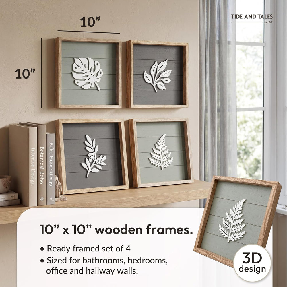 Tide and Tales 3D Botanical Leaf Wall Art, Set of 4, Bedroom Wall Art