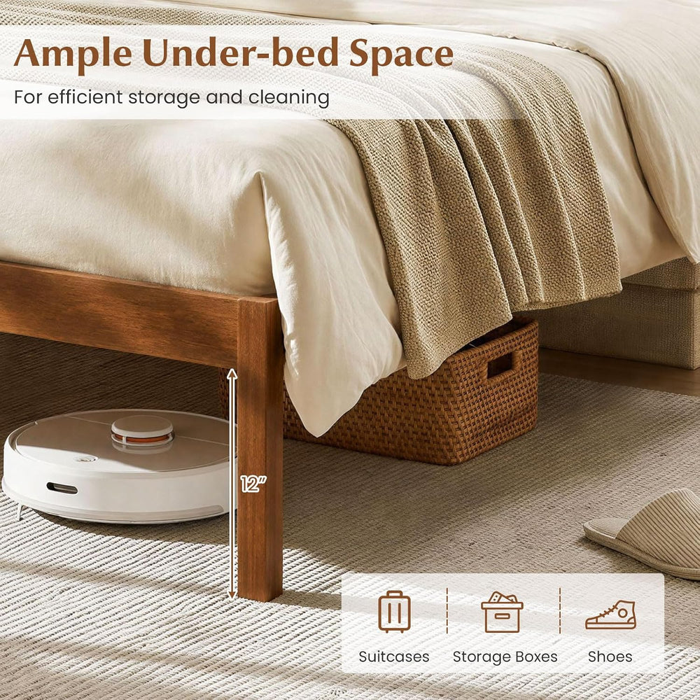 GIANTEX Full Size Wooden Bed Frame with Curved Headboard, Wood Slat Support
