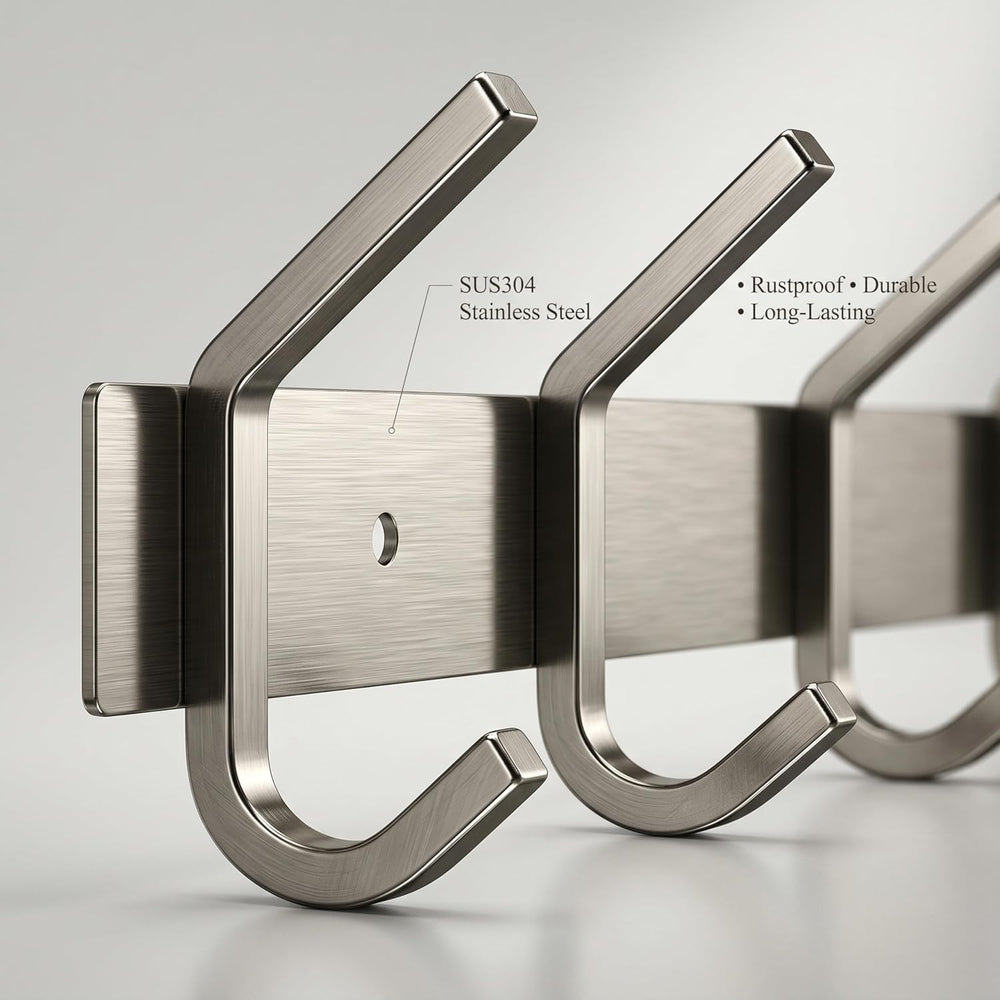 Coat Rack Wall Mount – Brushed Nickel 24 Inch Stainless Steel Hook Rail with ...