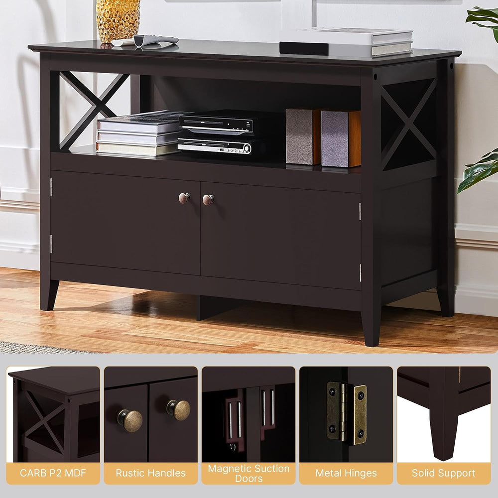 Yaheetech 42in Small TV Stand with Storage, Espresso X-Frame Media Cabinet