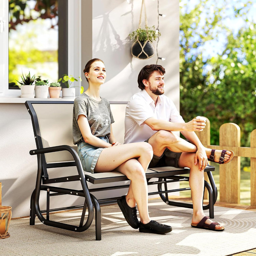 Outsunny 2-Person Outdoor Glider Bench with Steel Frame, Beige
