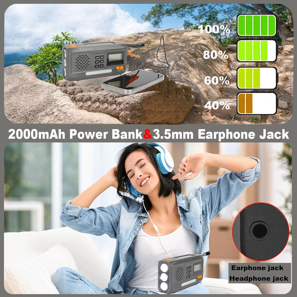 Emergency Hand Crank Radio, 7400mWh Solar Weather Radio with AM/FM/NOAA, Batt...