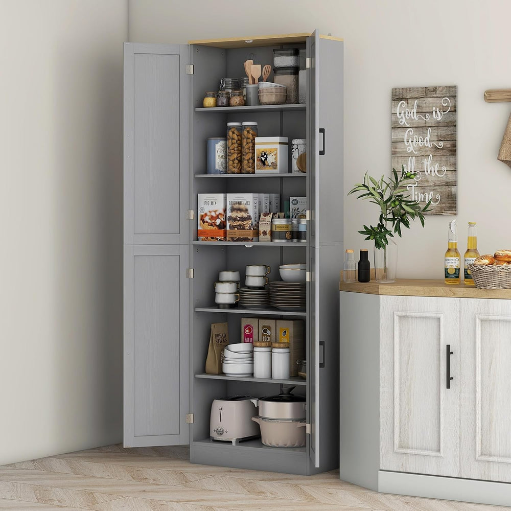 HOMCOM 67" Freestanding Kitchen Pantry 4-Door Cabinet Distressed Gray