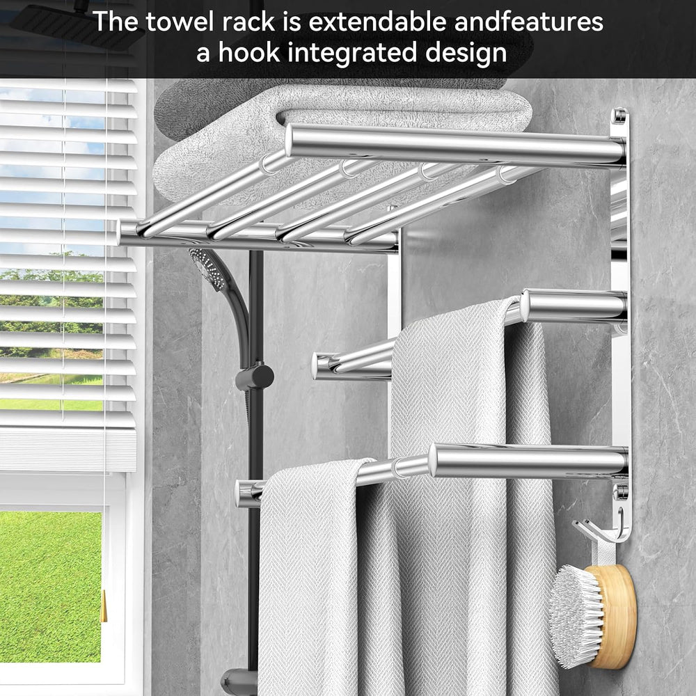CAXIMSY Adjustable Towel Bar for Bathroom Wall Mount17-30.7inch Adhesive Show...