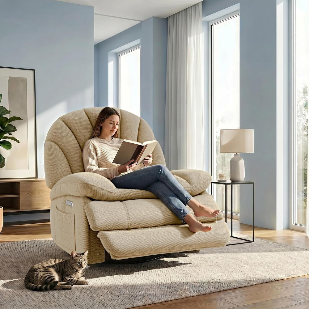 EONIX Dual Motor Power Swivel Rocker Recliner, Plush, Beige