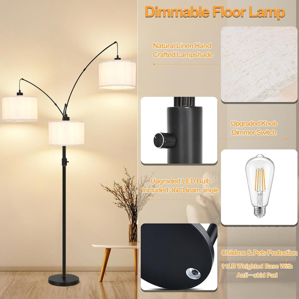 AHDWDW Dimmable Arc Floor Lamp-3 Lights Floor Lamps for Living Room,Modern Ta...