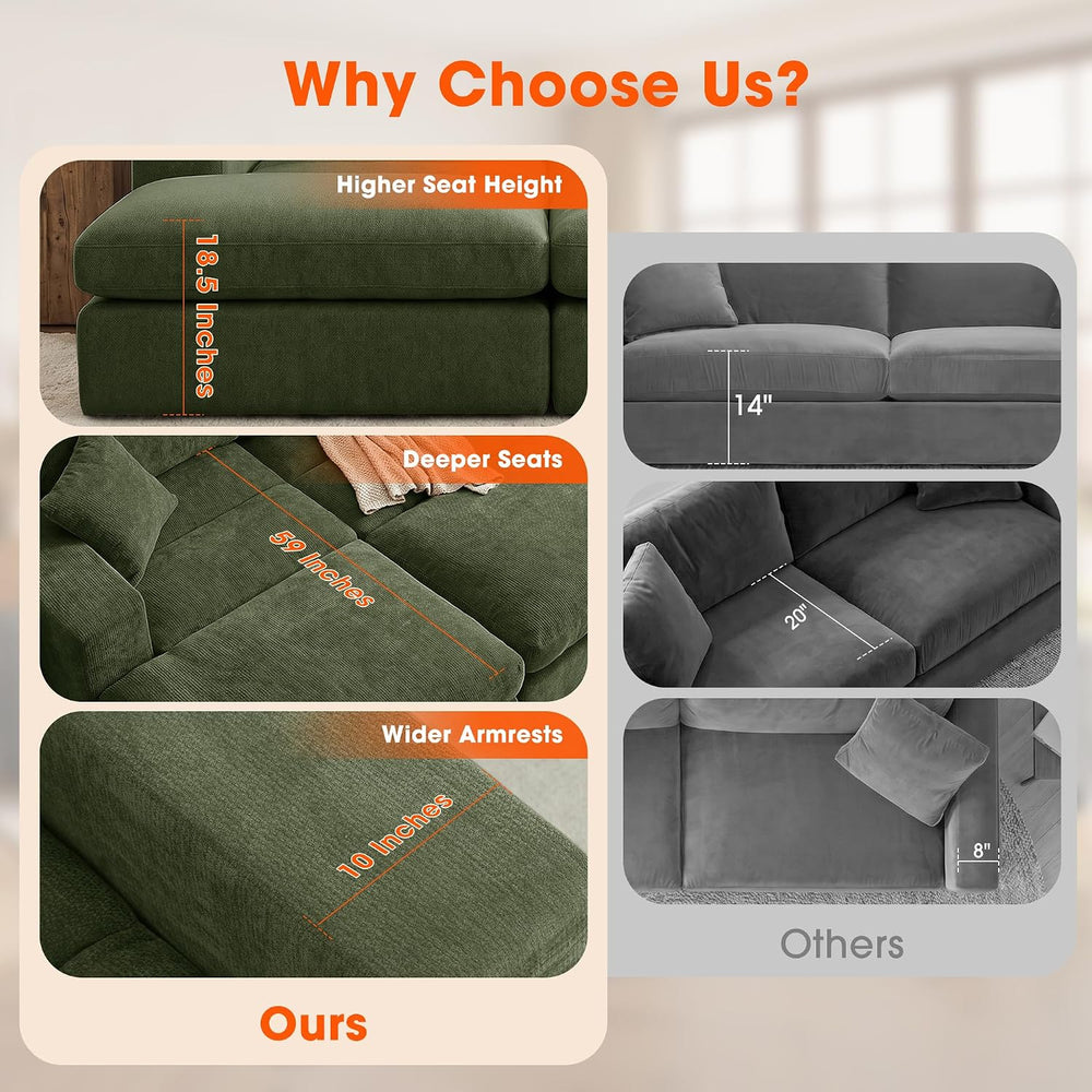 Oversized Double Chaise Lounge Chair, Cloud Boneless Sofa Bed, Green