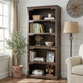 70” Walnut Bookcase Bookshelf, 5-Tier Farmhouse Bookcase Shelves