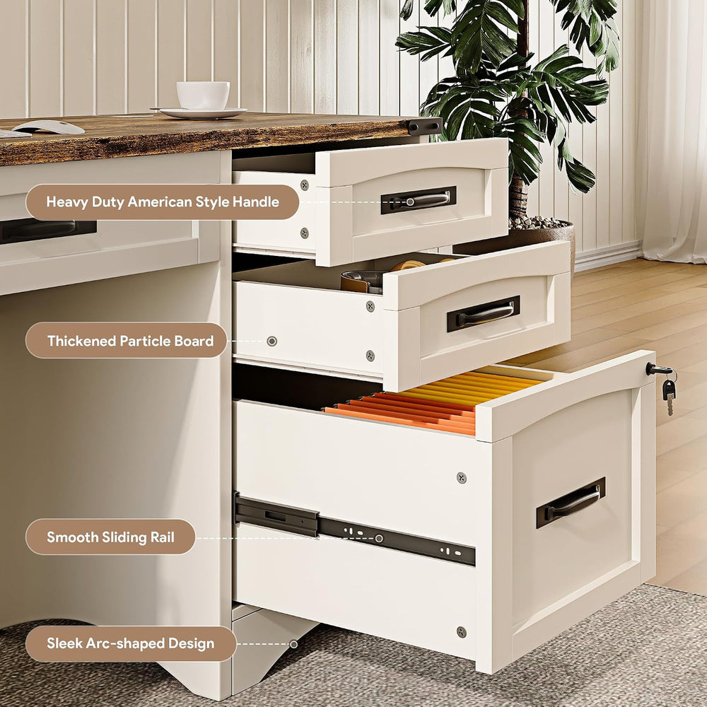 Decofy 55" Farmhouse Executive Desk with Drawers, White