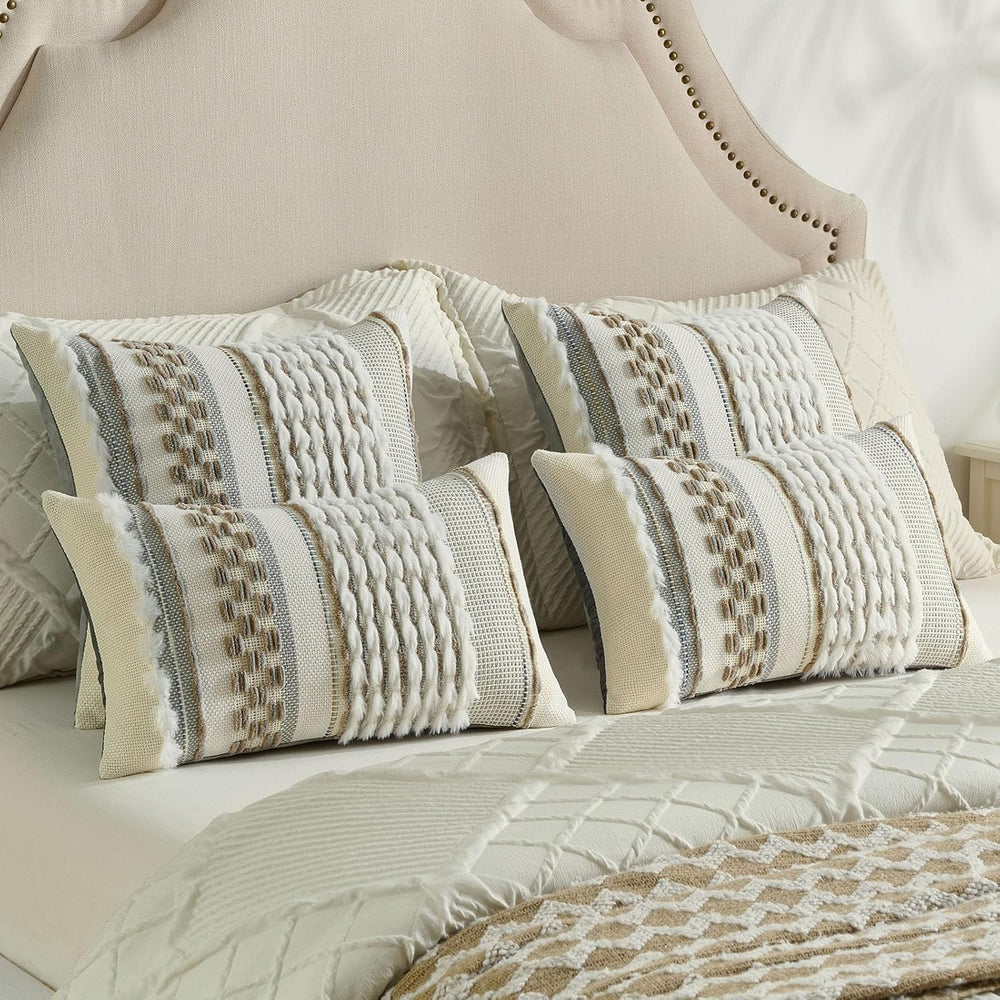 FUTEI 2 Pack Tufted Throw Pillow Covers Covers 18x18 Inch,Grey+Brown