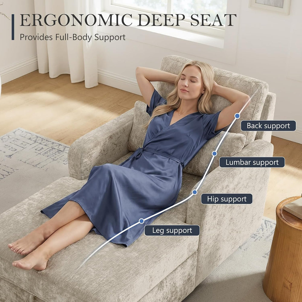 63.8" Oversized Chaise Lounge Chair with Storage, Chenille Camel