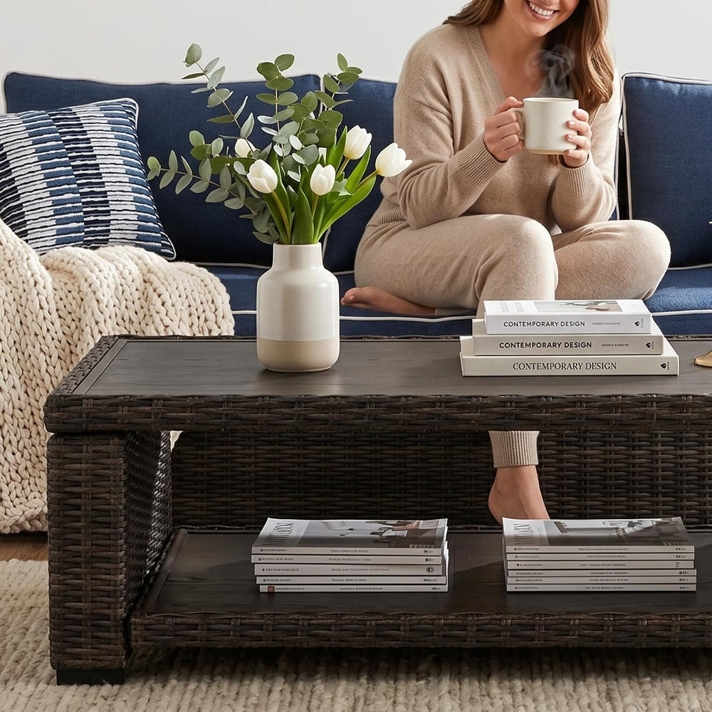 Signature Design by Ashley Grasson Lane Outdoor Wicker Cocktail Table with Al...