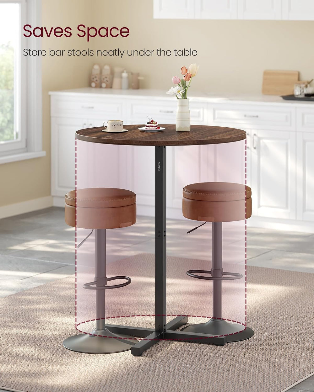 VASAGLE Round Cocktail Table, Set of 2, with Metal Frame and Cross Base