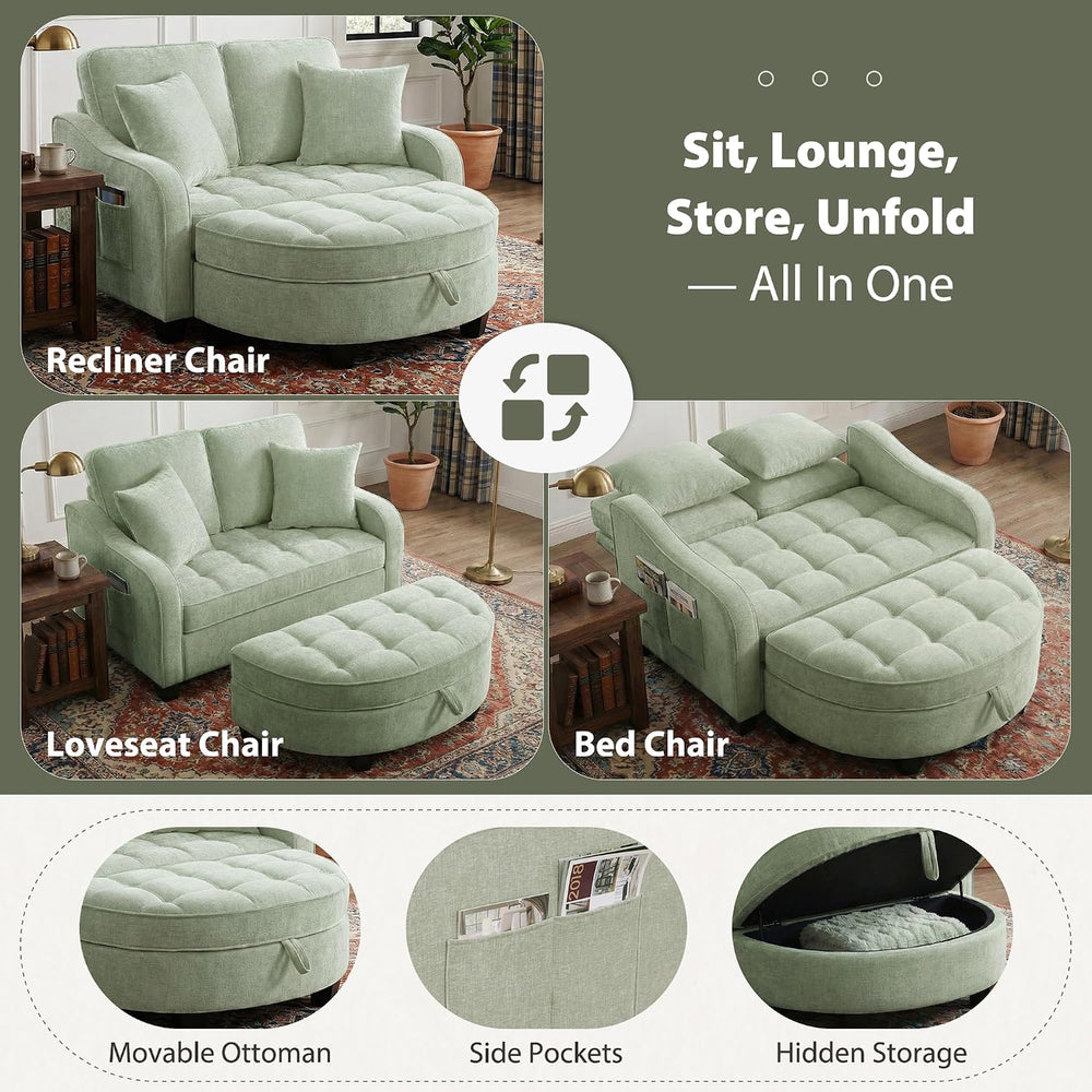 Round Chaise Lounge Chair with Storage Ottoman, Oversized Bubble Chair and a ...