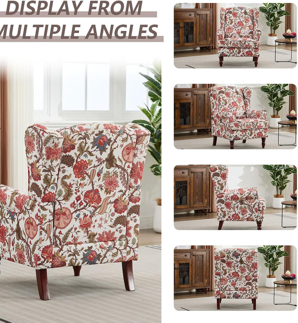 Anwick Modern Floral Accent Chair, Upholstered Armchair, Wingback Chair with ...