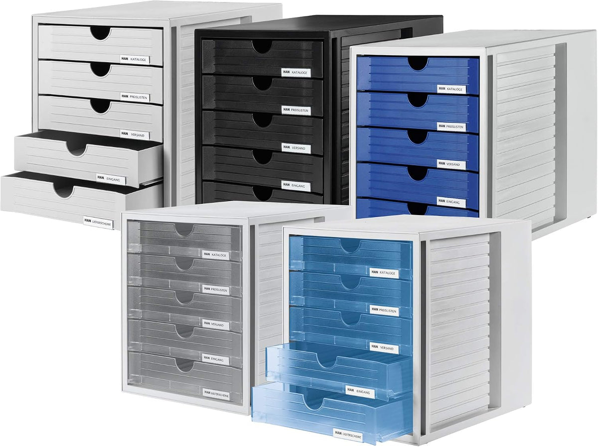 HAN 1450-14, SYSTEMBOX drawer set. Innovative, attractive design with 5 closed drawers, light-grey-blue