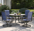 PHI VILLA Patio Dining Set for 4, Round Table & Swivel Mesh Chairs, Blue