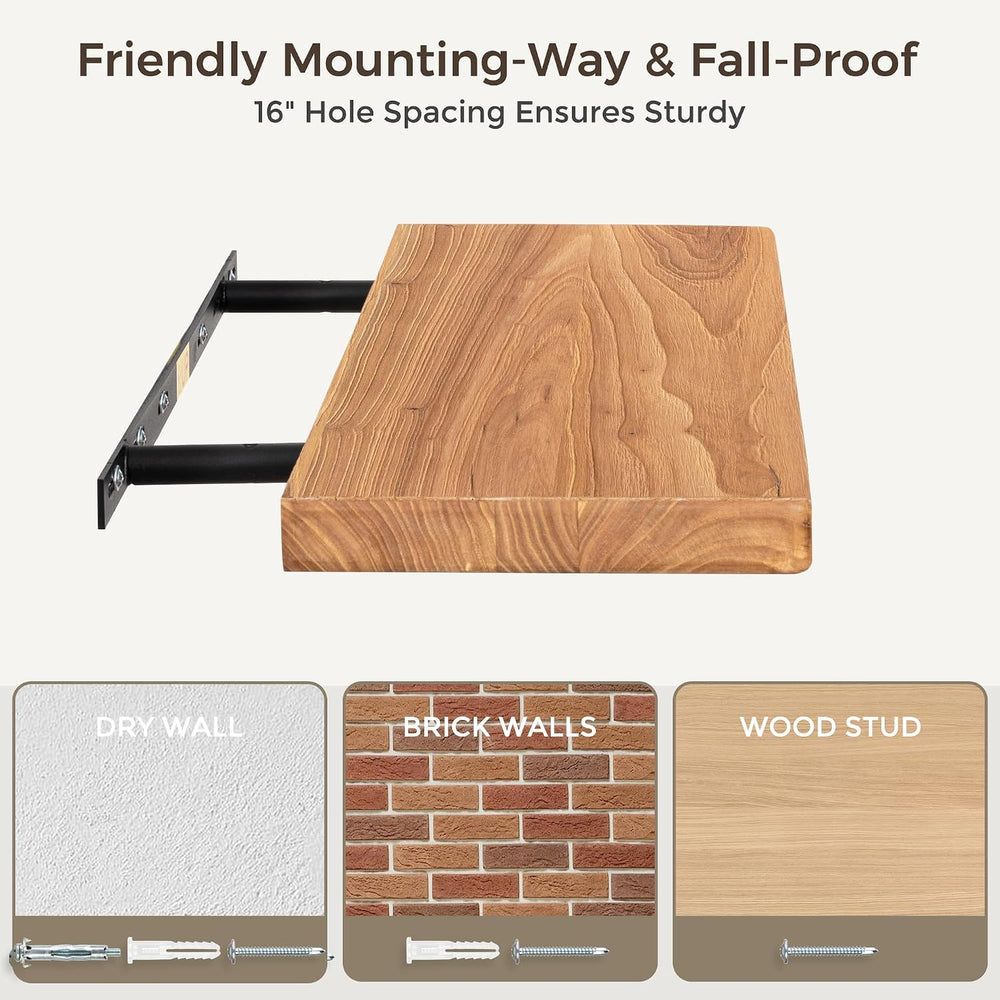 Fun Memories 36 Inch Floating Shelves for Wall, Solid Elm Wood Wall Shelf for...