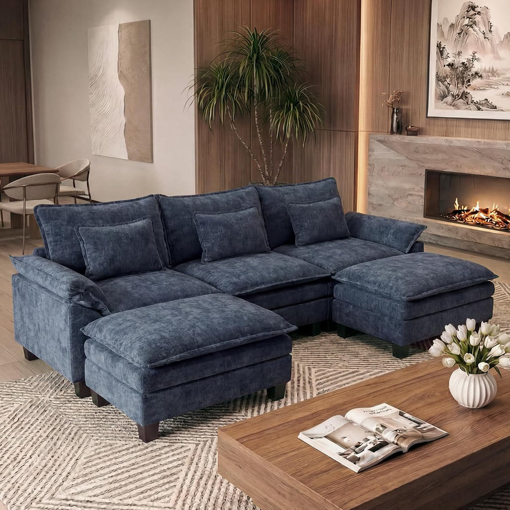 URRED Oversized Modular Sectional Sofa，Blue：122" U Shaped