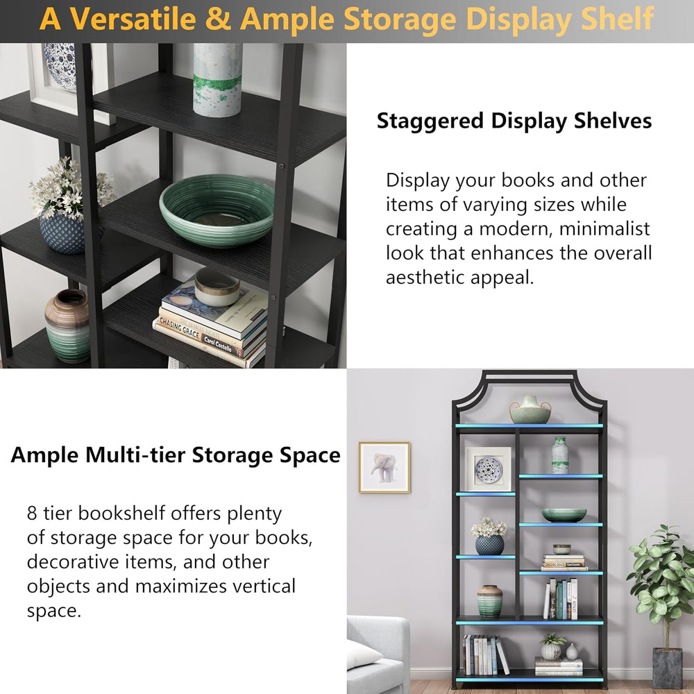 8-Tier Open Shelf Bookcase, 70.87"H x 31.5"L Lux Etagere Bookshelf,...