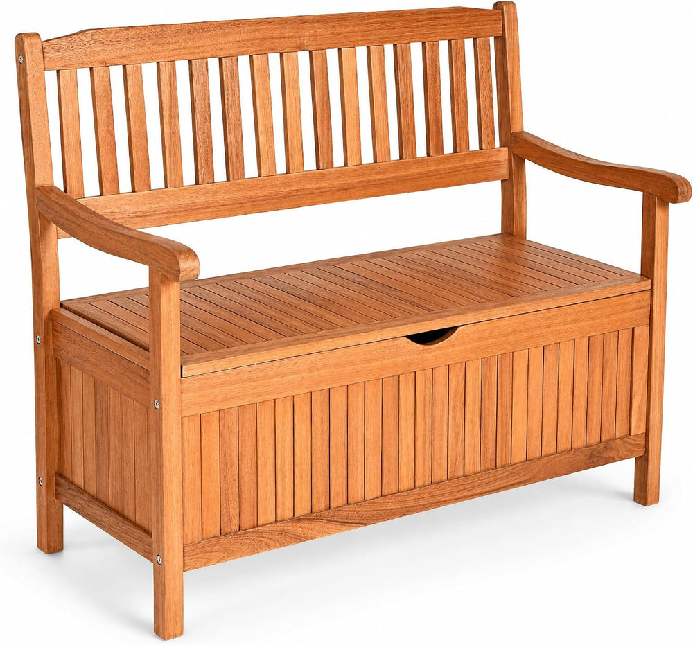 Tangkula Outdoor Wood Storage Bench Deck Box, Entryway Porch Storage Bench wi...