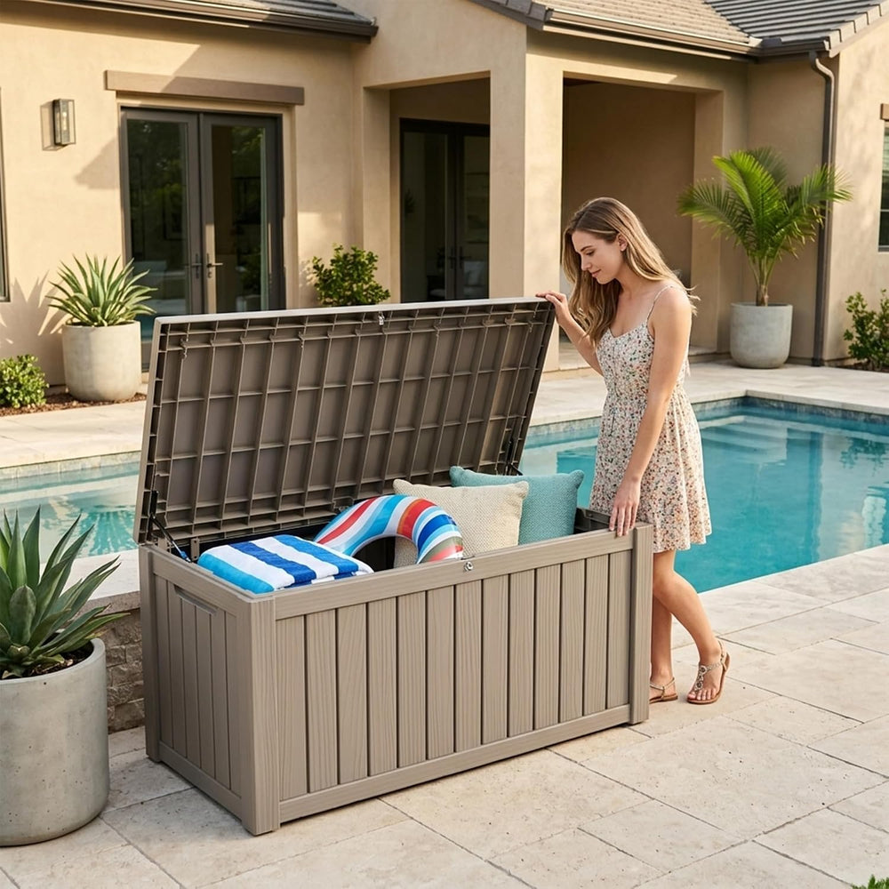 Outdoor Storage Box, 150 Gallon Waterproof Deck Box [Upgraded 3.1], Large Res...