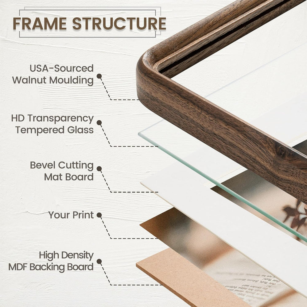 16 x 20 Picture Frame, Solid Walnut Wood Frame Matted for 11x14 Photos