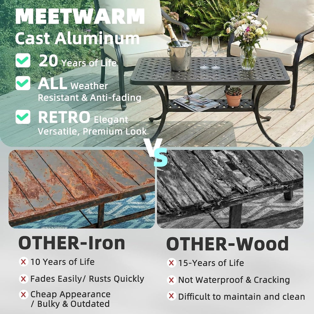MEETWARM Outdoor Cast Aluminum Coffee Table, 42" Rectangle Patio Coffee ...