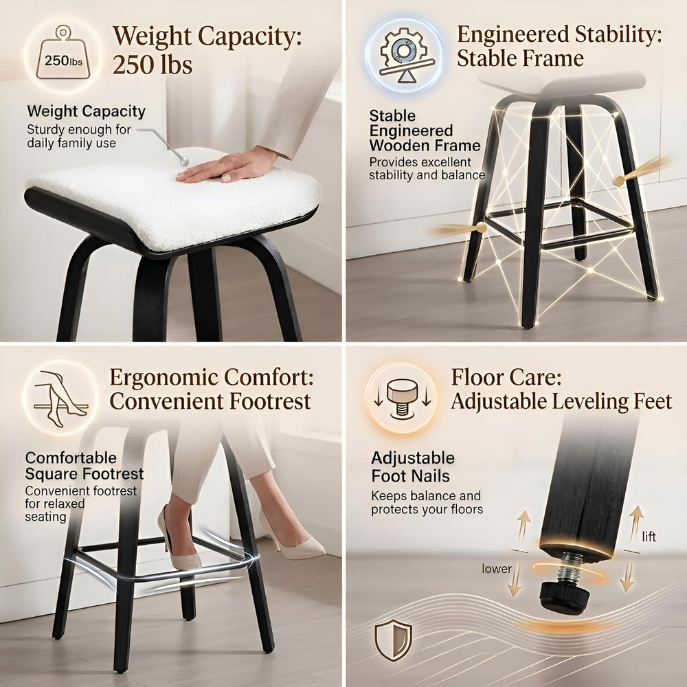HNY 26" Swivel Bar Stools Set of 2, Backless Counter Height Bar Stools w...