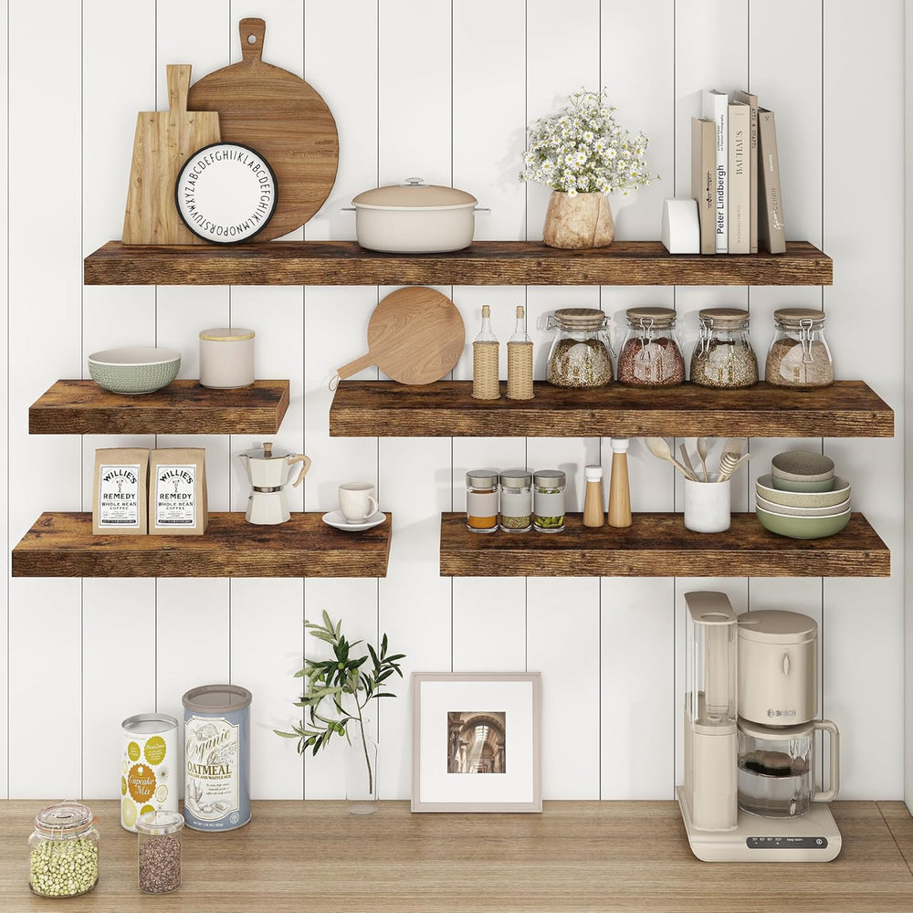 Deep Floating Shelves - 16" W x 9.3" D x 1.6" H Rustic Brown W...