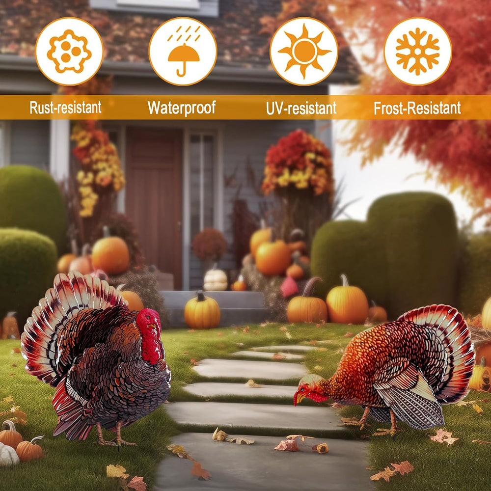 2Pack Metal Turkey Yard Decor,Thanksgiving Outdoor Decorations Garden Stake