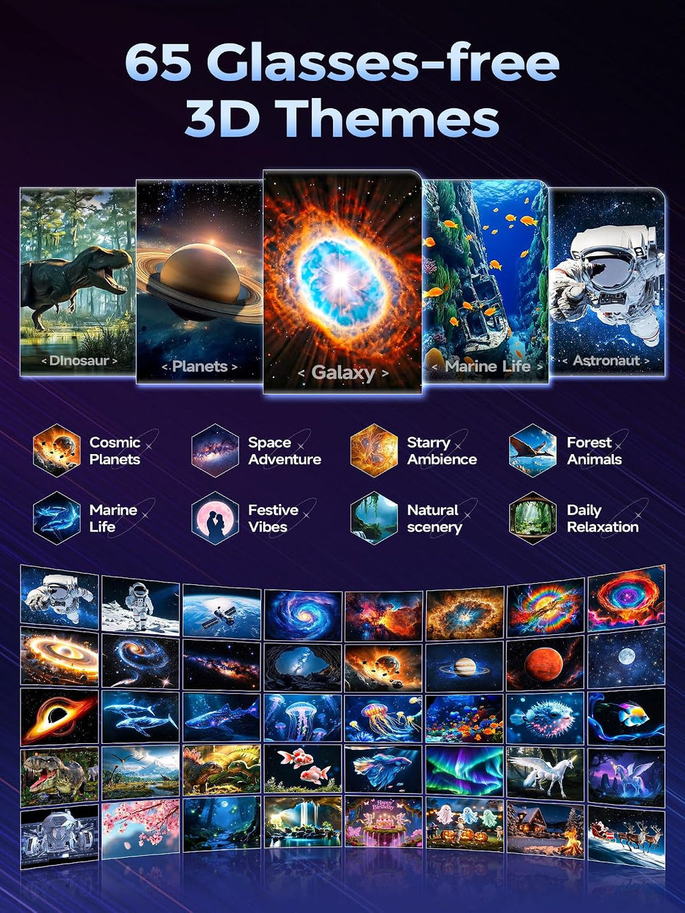 One Fire 3D Galaxy Projector, 65 Scenes HD Star Projector Bluetooth Speaker