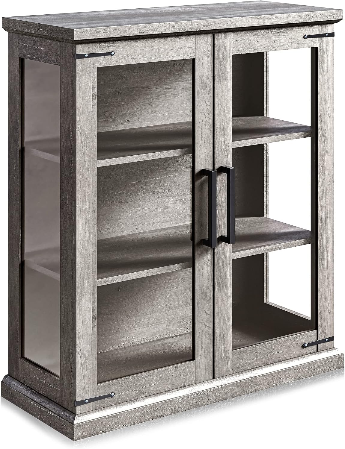BELLEZE 36" Ashford Glass Display Cabinet - Gray Wash