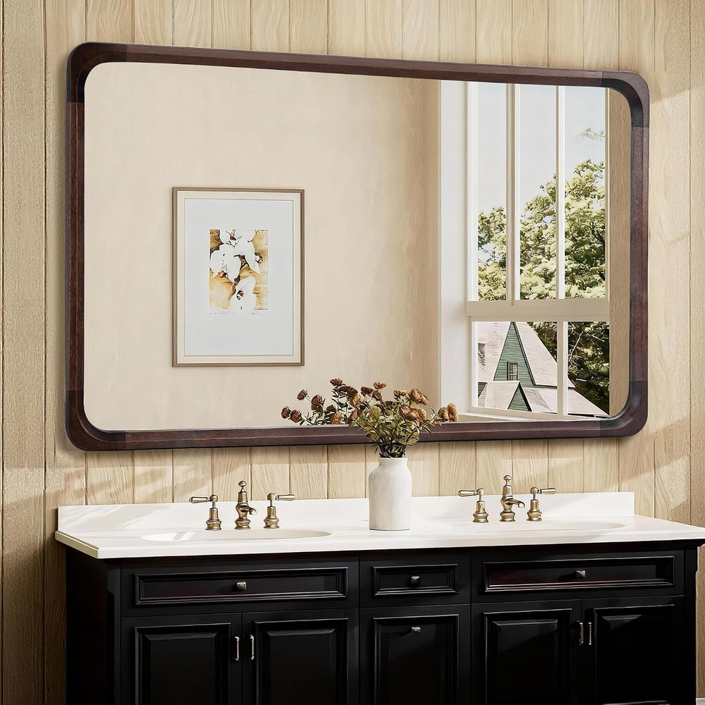 Tanmicoshomy 30 x 48 Inch Wood Rustic Large Bathroom Vanity Mirror