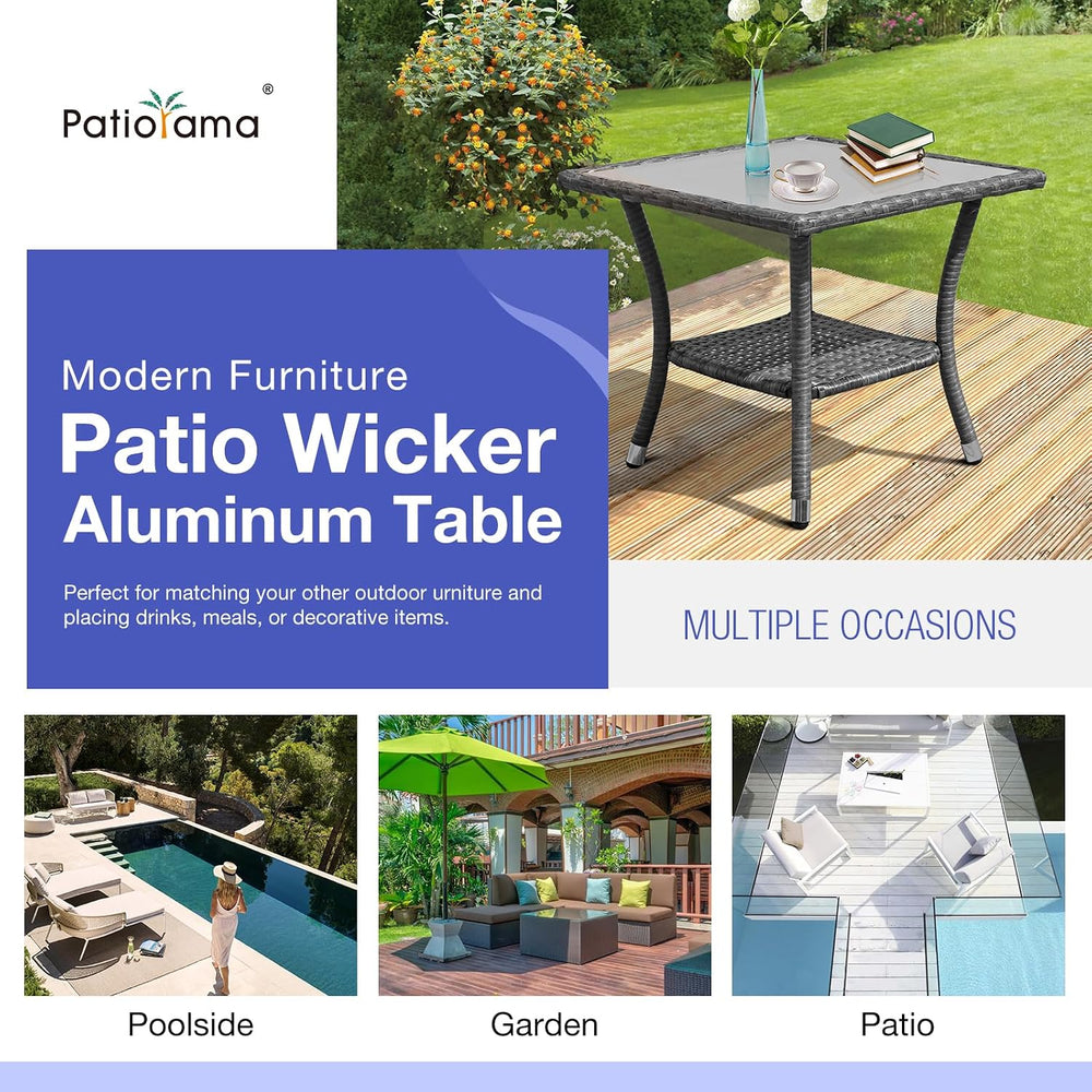 Patiorama Outdoor Wicker Patio Side Table, Rattan Coffee Table, Grey