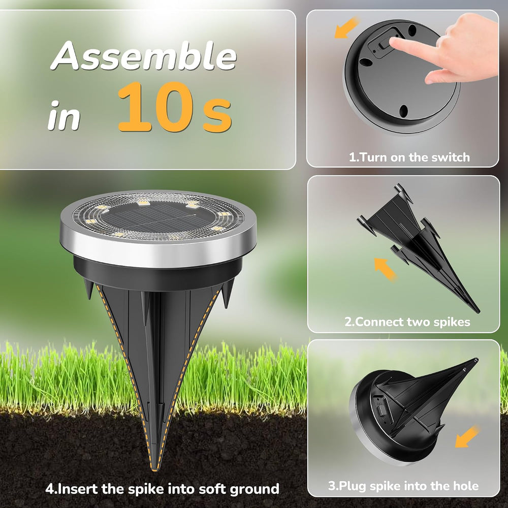 INCX 24Pack Solar Ground Lights Outdoor, 8 LED, IP65 Waterproof, Cold White