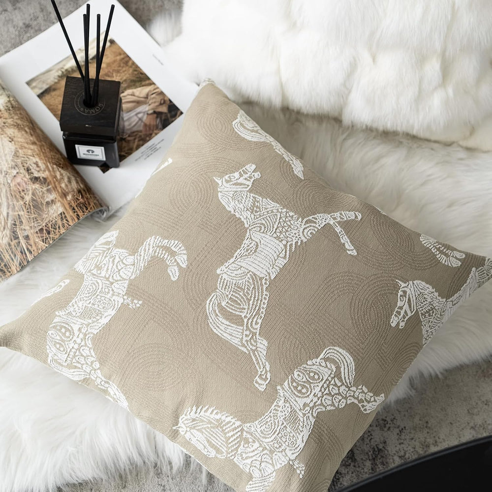 Croker Horse 20x20'' Inches Throw Pillow Cushion Cover - Beige Royal ...