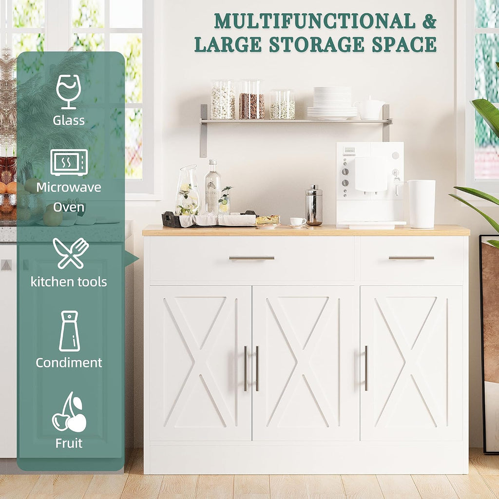 Shintenchi 42" Buffet Cabinet with Storage, Kitchen Barn Door Cabinet