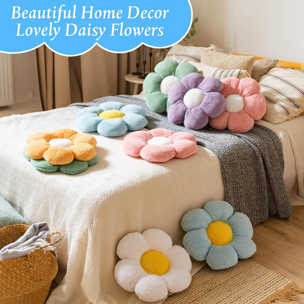 Coume 6 Pcs Flower Pillow Daisy Floor Cushions Decor, Pastel, Long Plush