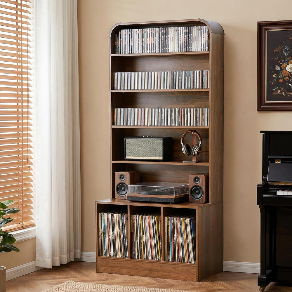 71'' Tall Record Player Stand, 6 Tier Large Vinyl Record Player Cabinet