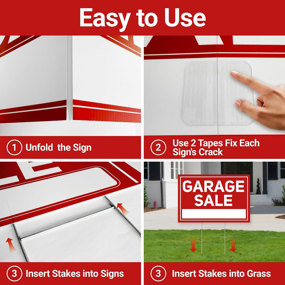 6 Pcs Garage Sale Signs with Stakes, 2 Foldable Extra-Large Garage Sale Signs...